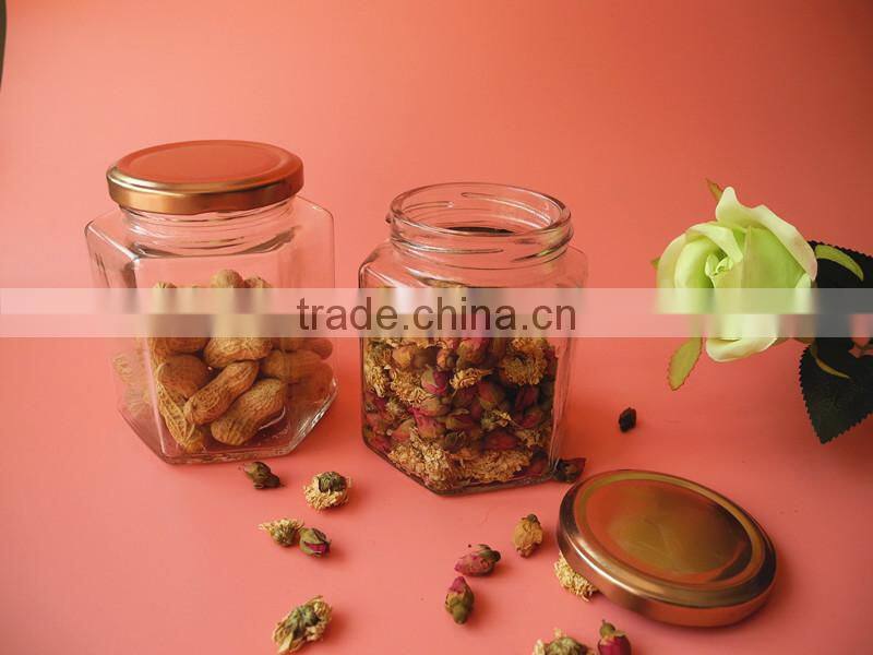 jars type hexagon glass caviar jar with black metal lid