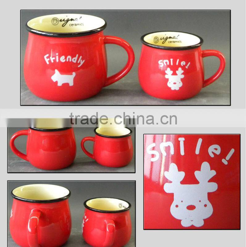 Red sublimation handmade pottery mug