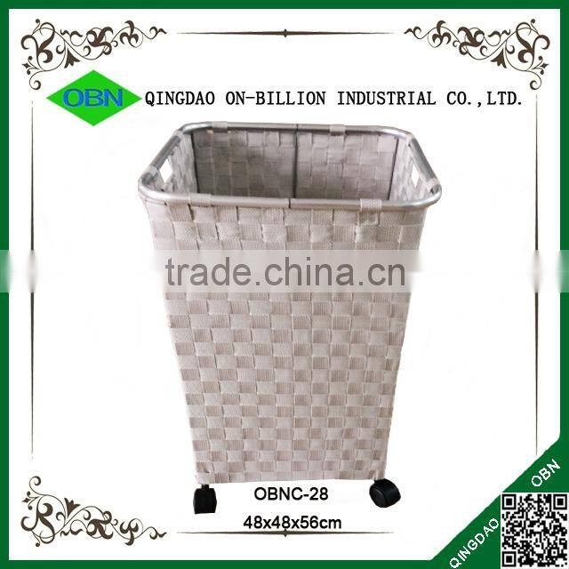 Rolling cheap strong metal frame nylon laundry basket with wheels