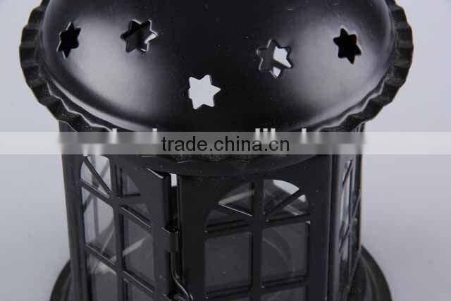 Home Decoration Pavilion Type Candlestick/Portable Iron+Glass hollow out Candle Holder