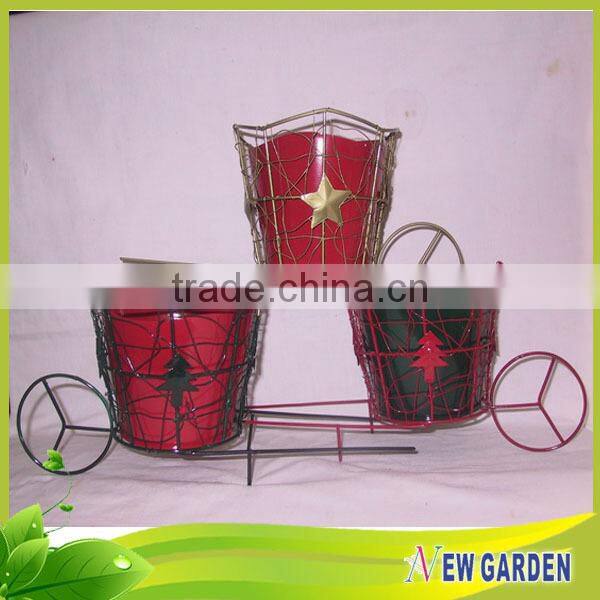 Unique Cute Durable Black And Red Garden Metal Wheelbarrow Planters