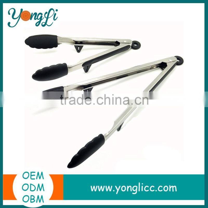 Stainless Steel Set of 2 New Easy Grip 12 and 9 Inch Silicone Kitchen Tongs