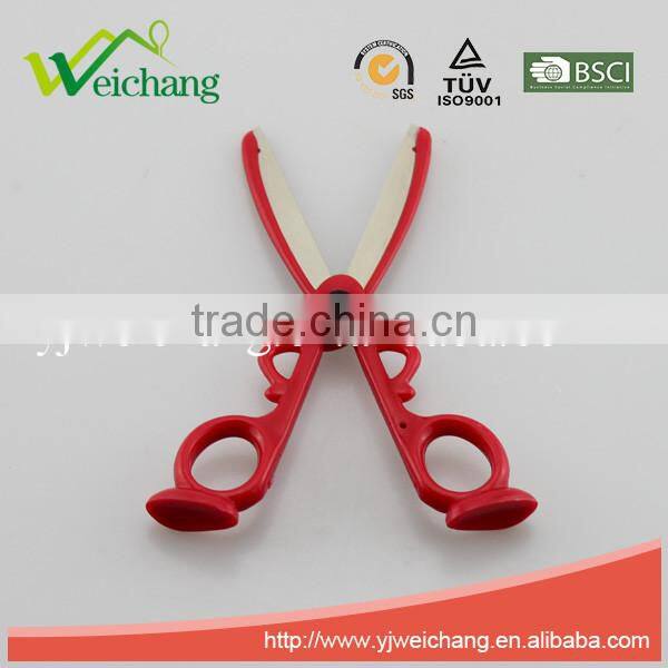 WCSC216 premium novelty wholesale soft handle colorful school children plastic scissors with funny shape stander