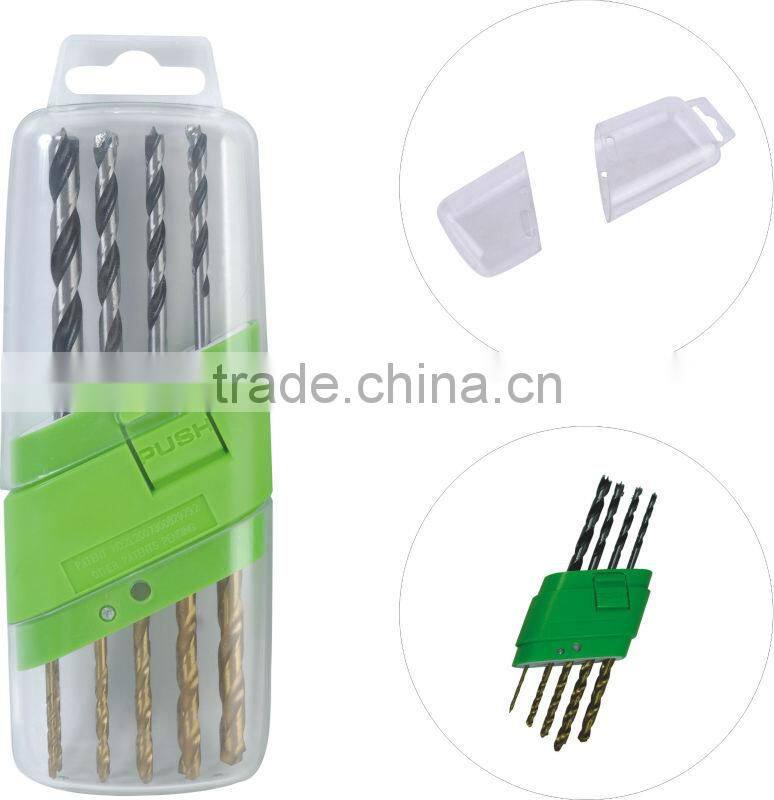 18 piece innovative twist drill, wood drill and masonry drill set in plastic case