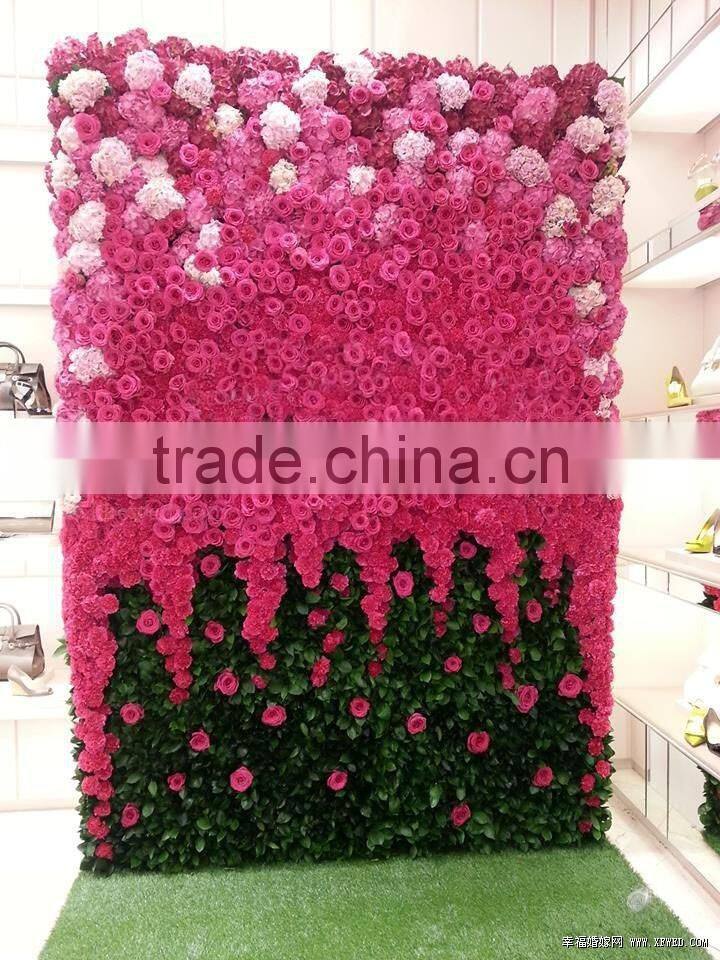Colorful Artificial Flower Wall Backdrop with Wholesale Silk Flower Hydrangea and Rose for Wedding