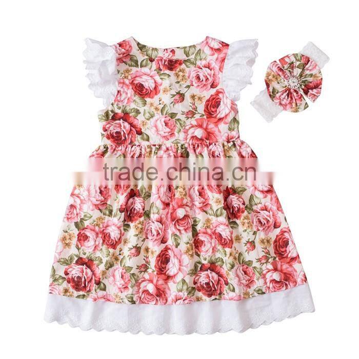 New Arrival Wholesale Baby Toddler Boutique Clothing Beautiful Girl Flower Dress With Headband