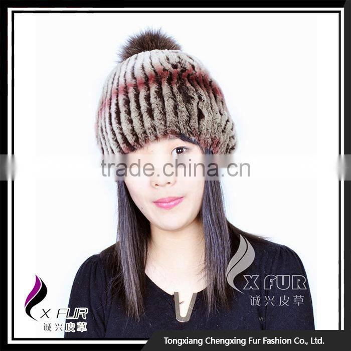 CX-C-58C Hot Sale Custom Handknitted Rex Rabbit Fur Cap And Hat