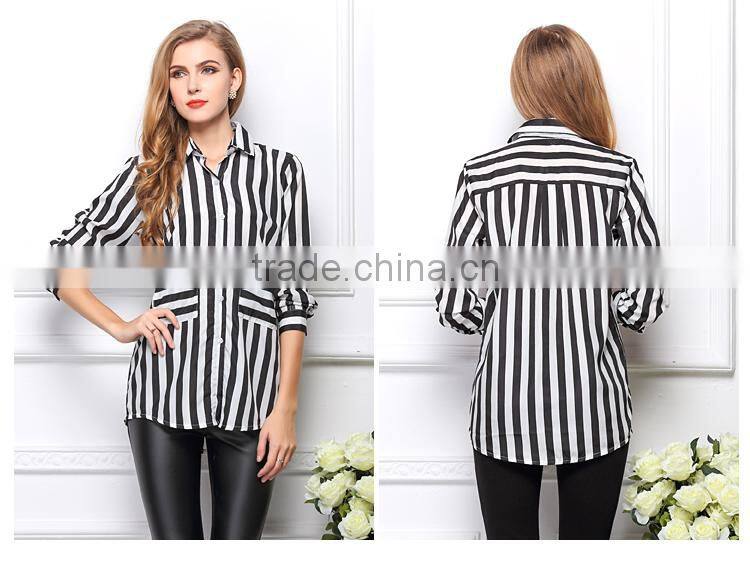Newest Best summer designs elegant blouses for lady fashion shirt blouses for women stripe fashion blouses 2015