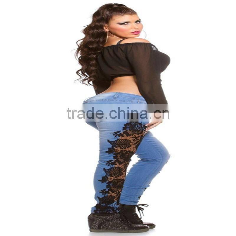 women brand pants Ladies Casual white and black with waist-length Ripped distressed female jeans