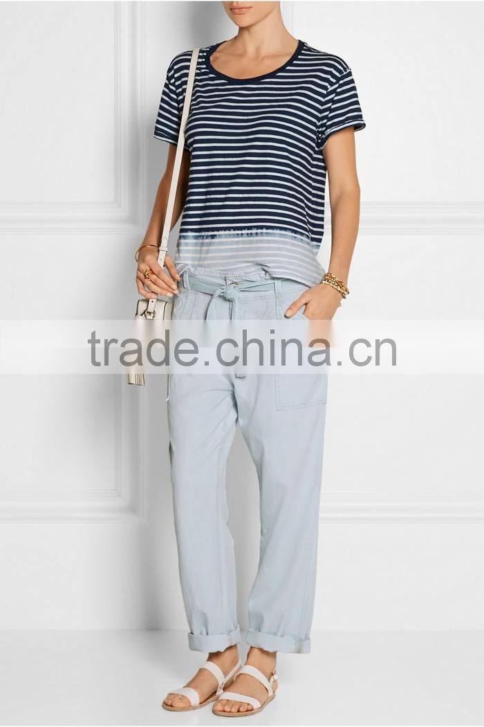 The Freshman dip-dyed light-blue and white wholesale striped t-shirt