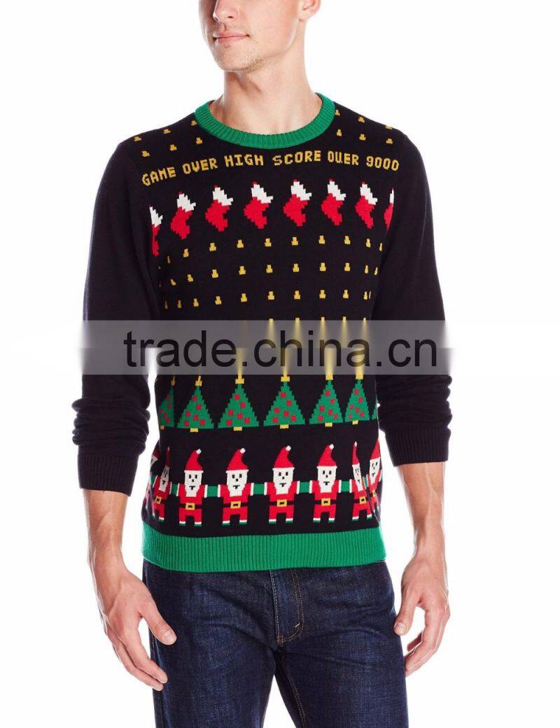 Men Black Sweater Santa Invader Pattern Christmas Jumper Sweater