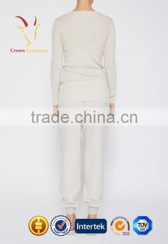 White Women Round Neck Cashmere Pullover Sweater