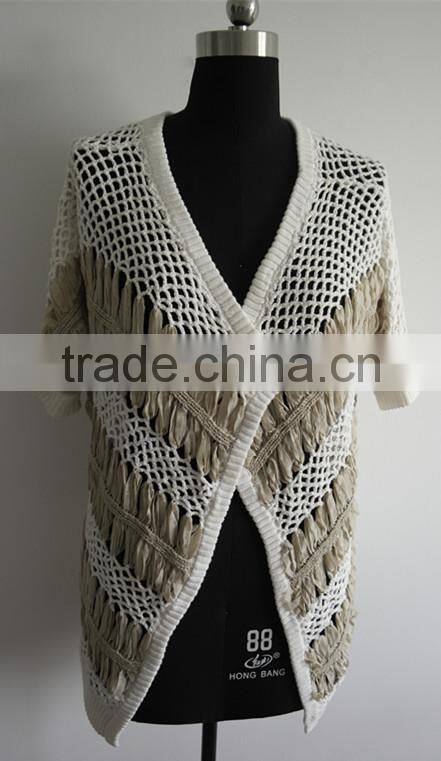 Fashion ladies short sleeve hand crochet cardigan sweaters