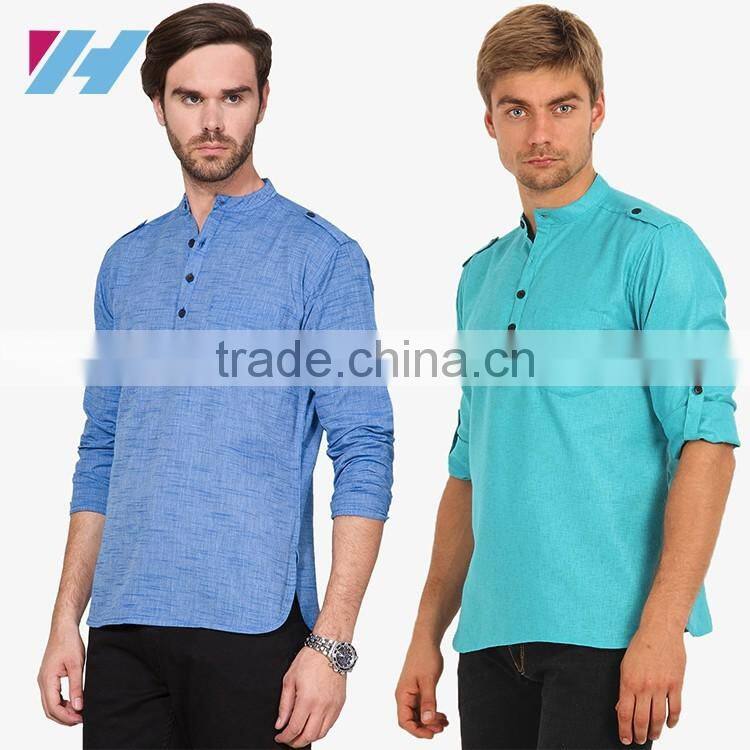 Men's Clothing Long Sleeve Blue Striped Kurta