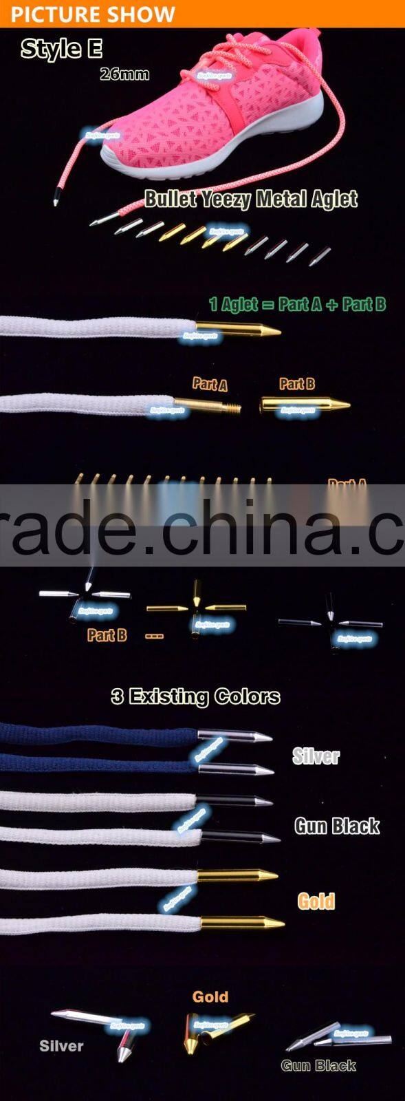 (MOQ:100pcs) Metal Shoe Lace Bullet Aglet- Set Of 4 - 26mm Repair Laces Or Pull Cords Bullet Aglets Tips - 3 Colour Choices Tips