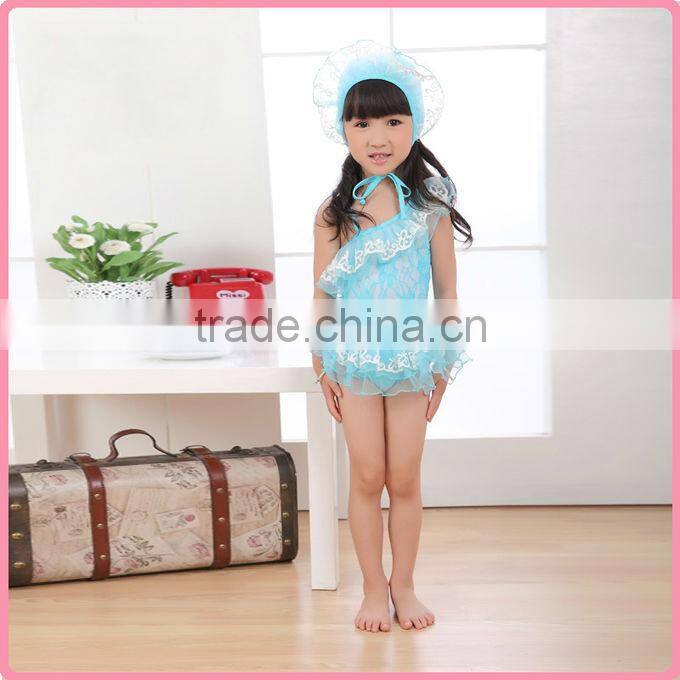 Girls Fashion Summer Bathing Suit One-shouldered Sexy Girls Swimwear With Hat New Children Beachwear Ready Stock SR40416-8