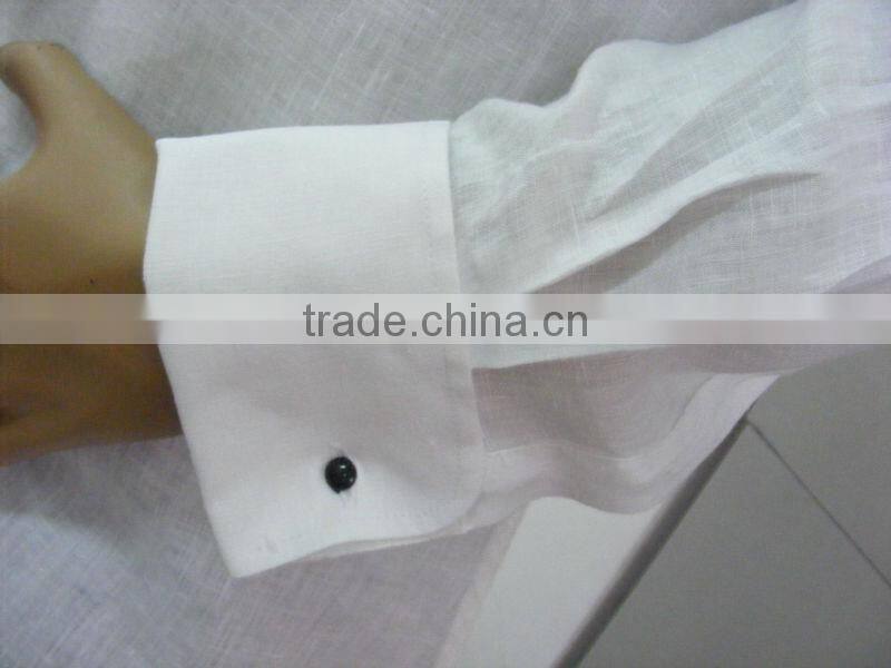 men's white linen shirt with Chinese collar/Mandarin collar and french cuff