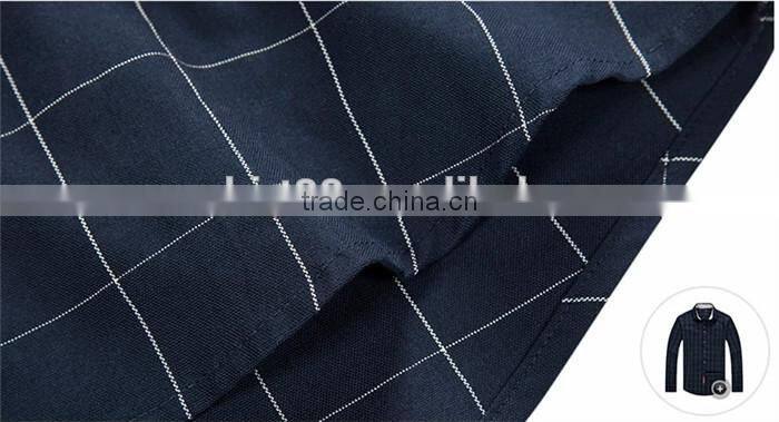 2016 navy blue men button down plaid slim fit casual shirt