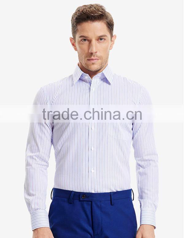 100% cotton classic fit stripe long sleeve mens shirt pocket style for oem