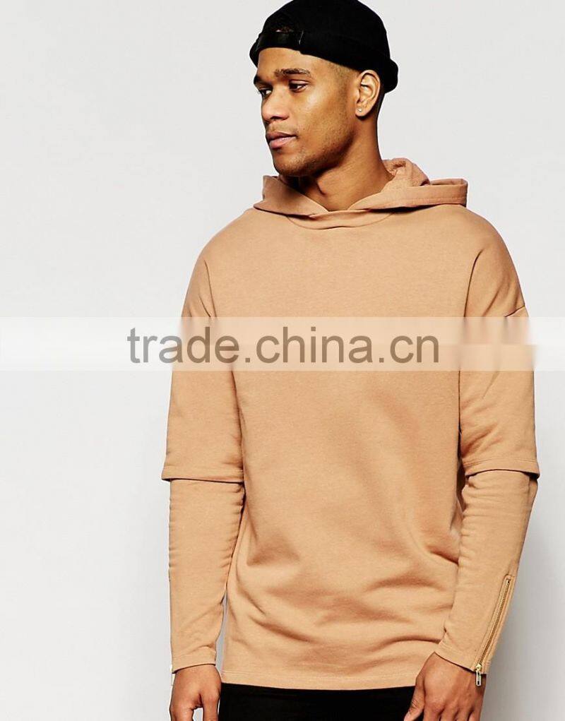 Longline Oversized Hoodie With Double Layer Sleeves & Zips