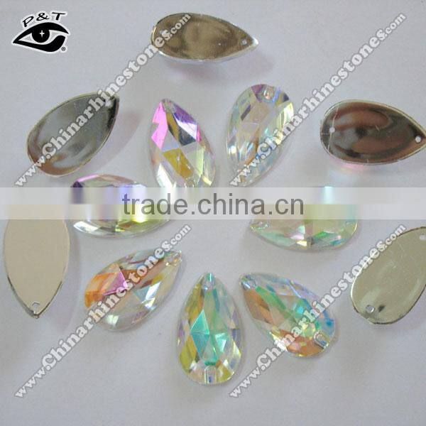 Sew on Stone Acrylic Rhinestone Flat back Tear Drop 17x28mm Crystal AB color