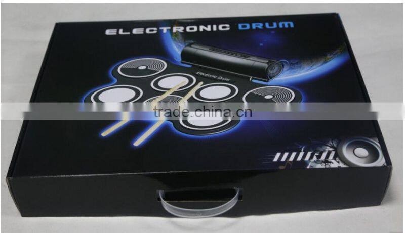 2016 Christmas Gift Musical Instruments Flexible Hand Roll mini usb silicon foldable electronic drum kit with speaker