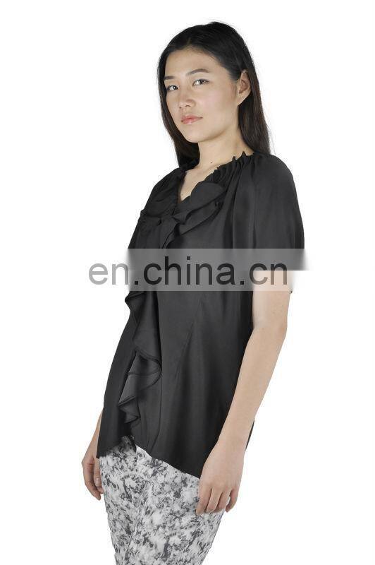 summer fashion Black lace short sleeve women shirts