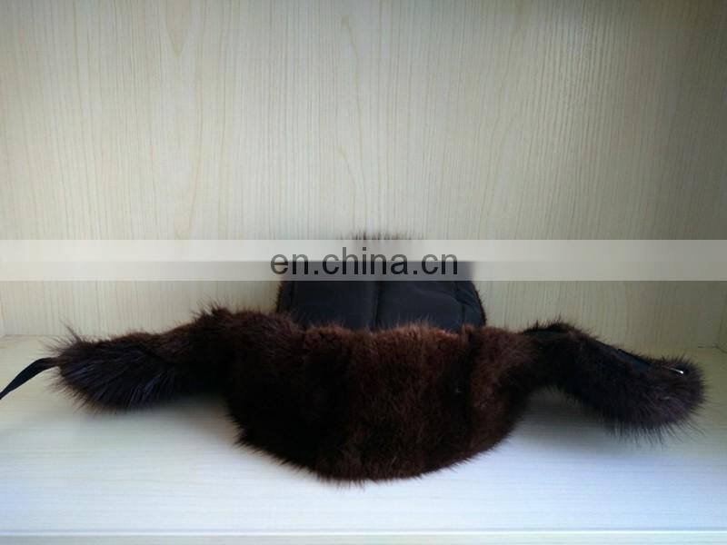 Muskrat fur trapper hat with cloth top for winter wear