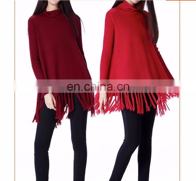 New fashion Fringe hem design women 100% wool sweaters