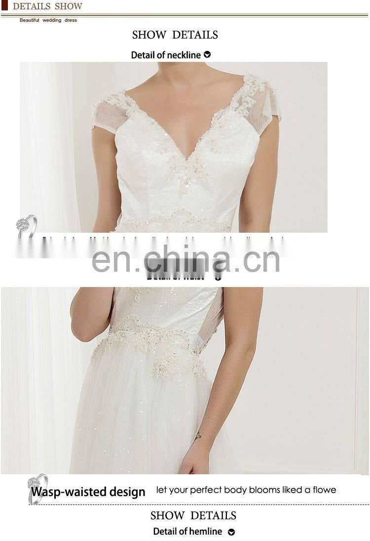 C5012 V-Neck Cap Sleeve long Length Lace evening dress for Wedding 2016