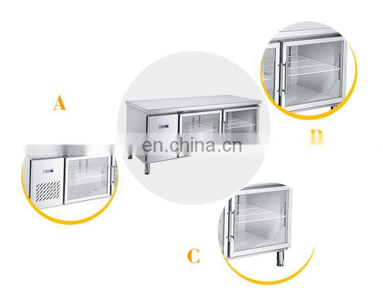 Stainless steel kitchen commercial display freezer 2 doors counter table top freezer