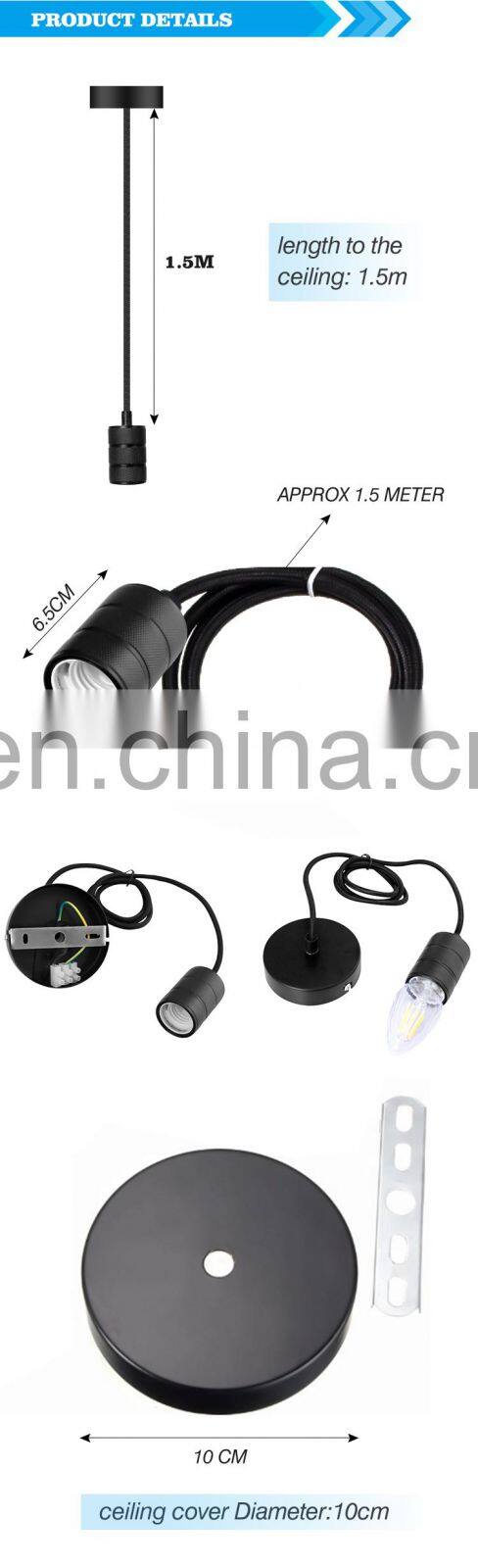 Ceiling Textile Cord E27 pendant light fitting for house metal light fitting kits