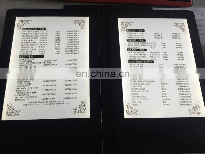 3 pages lighting foldable portable battery operated acrylic material led restaurant menu