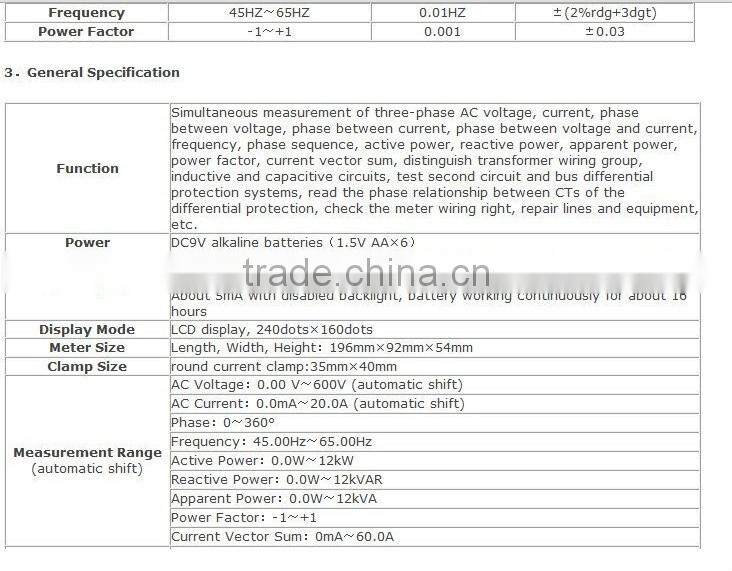 ETCR4400 - three-phase digital phase position voltage / ampere meter