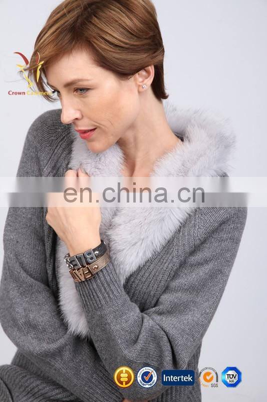 Women Luxury Long Chunky Knit Cardigan,Fur Collar Cardigan Sweater