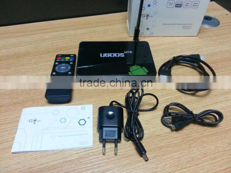2014New arrival! UGOOS UT2 quad core RAM 2G+ROM 8G 1.6GHz Built-in Bluetooth + External WiFi antenna dual band 2.4/5Ghz