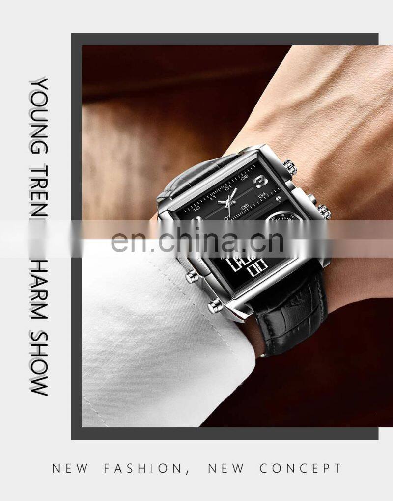 LIGE 8925 Mens Watches Square Digital Sports Quartz Wrist Watch for Men Waterproof wrist watches hands