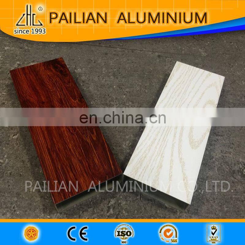 Export quality wood grain aluminium square tube profile,6063 t5 6061 t6 fluorocarbon coating aluminium profile guangdong factory
