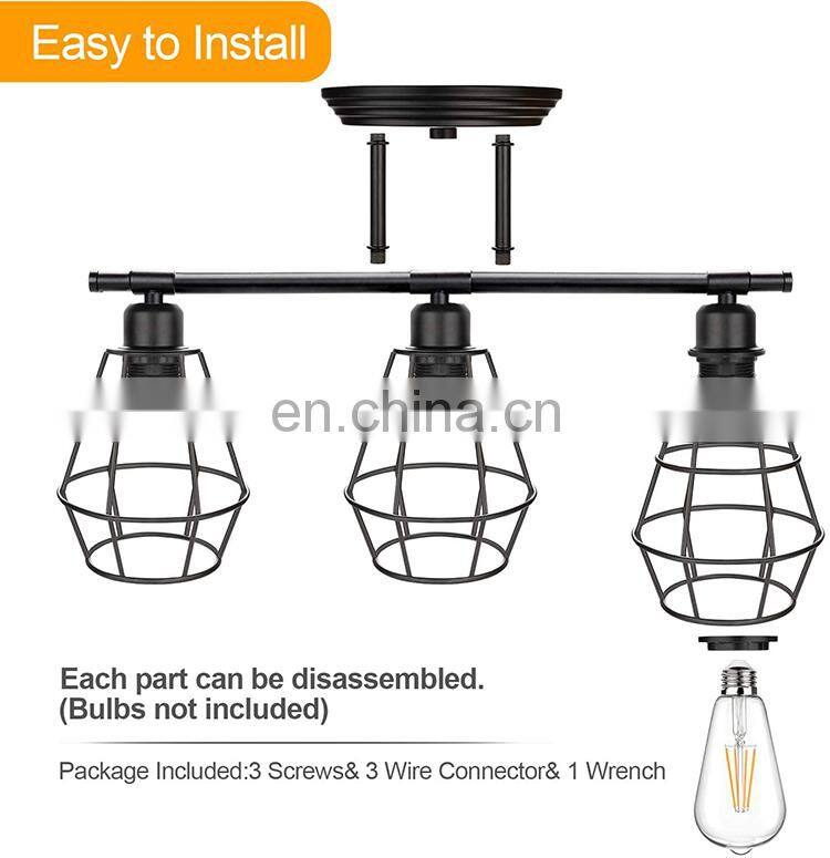 Amazon Hot Selling American Style Retro Wrought Iron Industrial Wall Lamp Creative Restaurant Cafe 3 Head LED Wall Lights