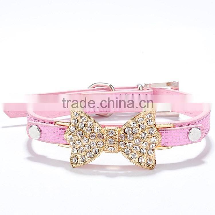 Wholesale serpentine pet collar diamond gold bowknot pet collar