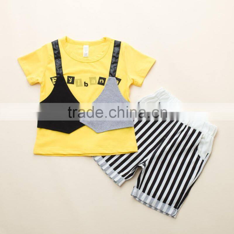 2015 Fashion Design England Gentleman Fashion Cotton Summer Short Sleeve Baby Boy Clothing Sets