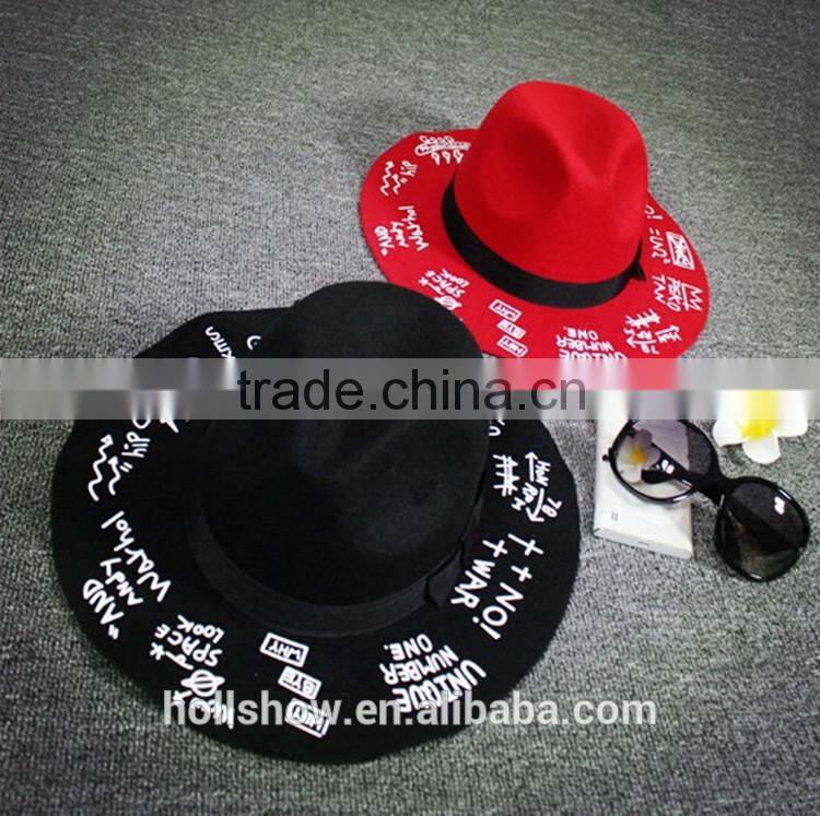 Autumn Winter Fedora Hat Creative Painting Large Brim Women Sun Hat