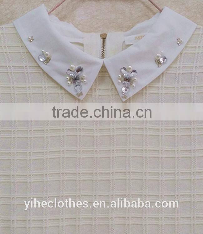 Girl plaid knitting wear shirt-collar short sleeve sweater pullover