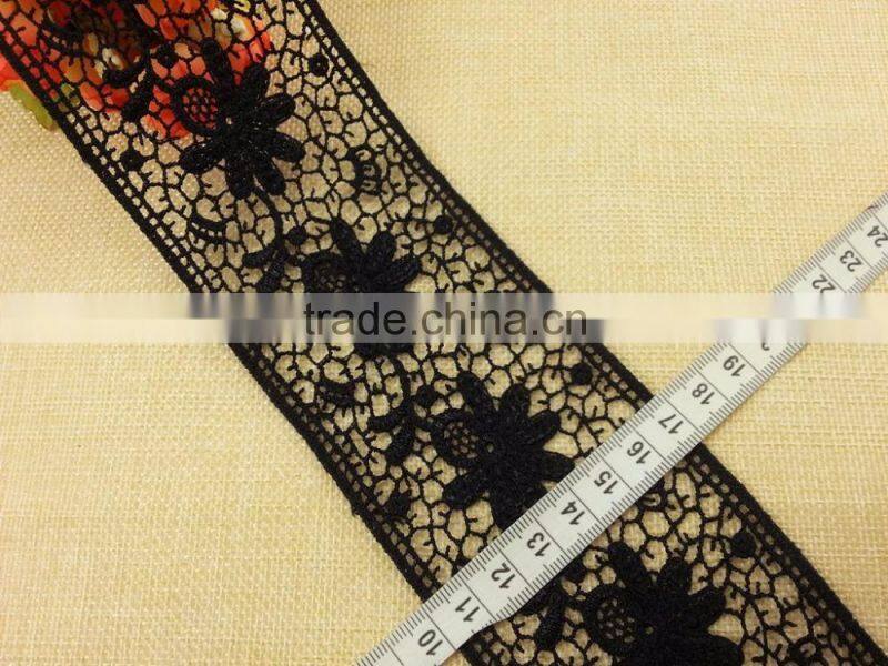 Black color Rayon emboridery lace for ladies dress ---- H1553