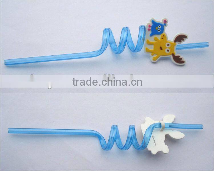 Promotional and flexible food grade PET drinking straws with PVC cartoon