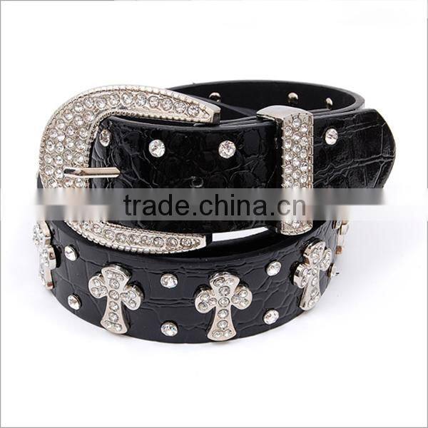 Rhinestone Fleur De Lis Accent Fashion Leather Belt