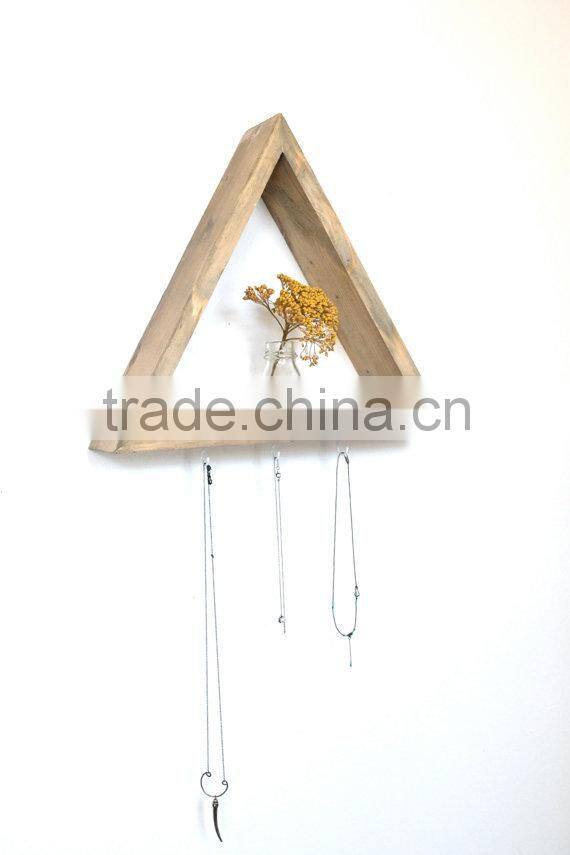 Shabby chic triangle wooden wall diy storage shelf with hooks