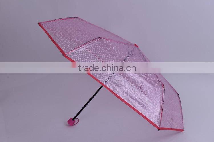 Customized Manual Open poe fabric 3 folding clear umbrella