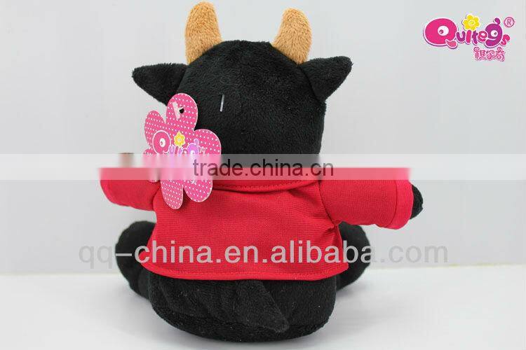 8" stuffed black cow toy