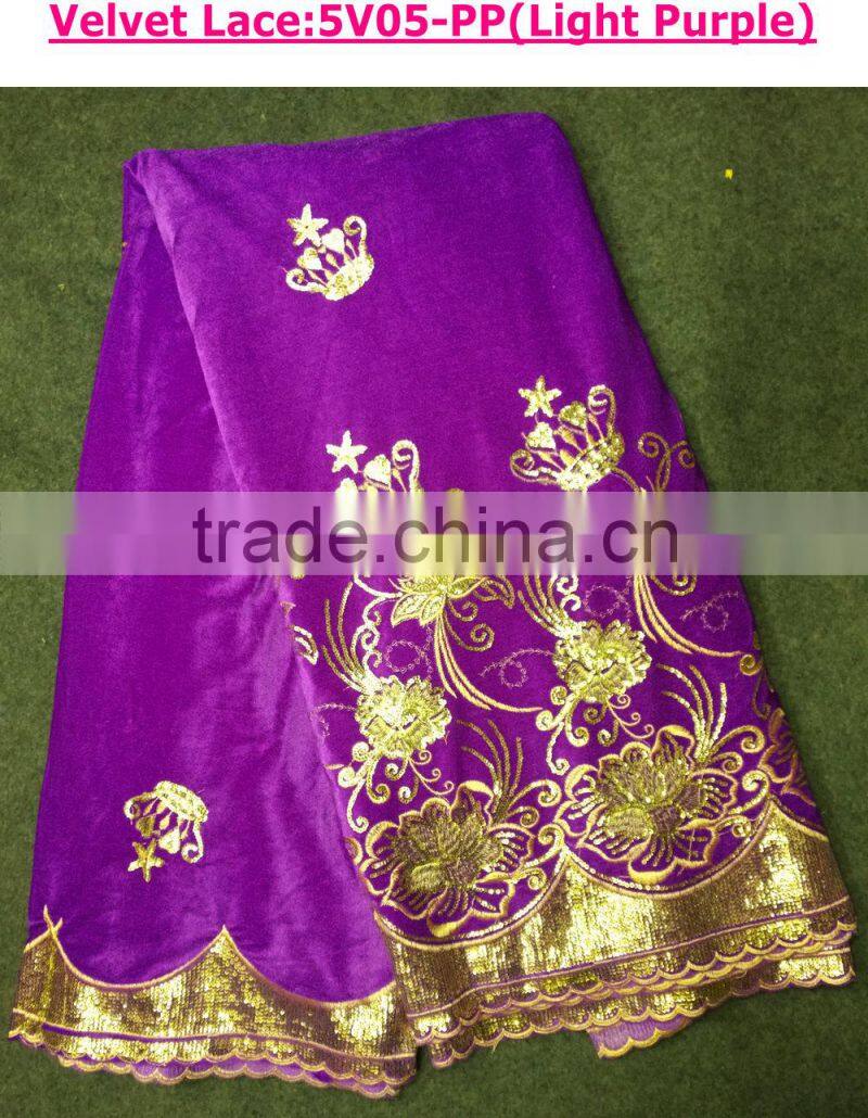 Guangdong supplier handcut african velvet lace fabric with sequins